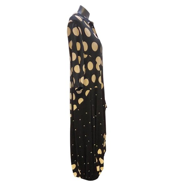 Alembika Polka Dot Long Sleeve Dress Black Tan 7/L - Picture 3 of 5